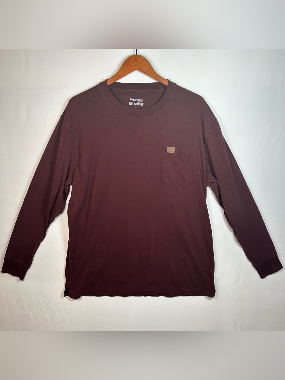 Wrangler Riggs Workwear Heavyweight Long Sleeve Pocket T-Shirt Maroon L